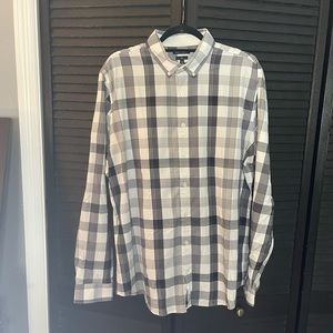 Express Black/White Plaid Slim Performance Dress Shirt